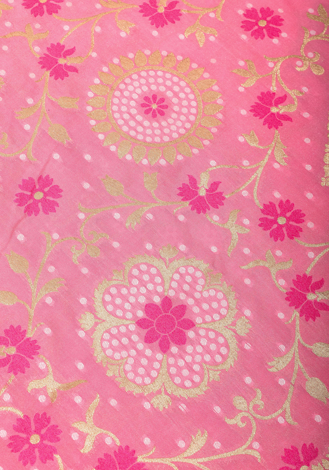 Exquisite Pink Semi Silk Saree with Floral jaal Meenakari Body Zari Border and Pallu