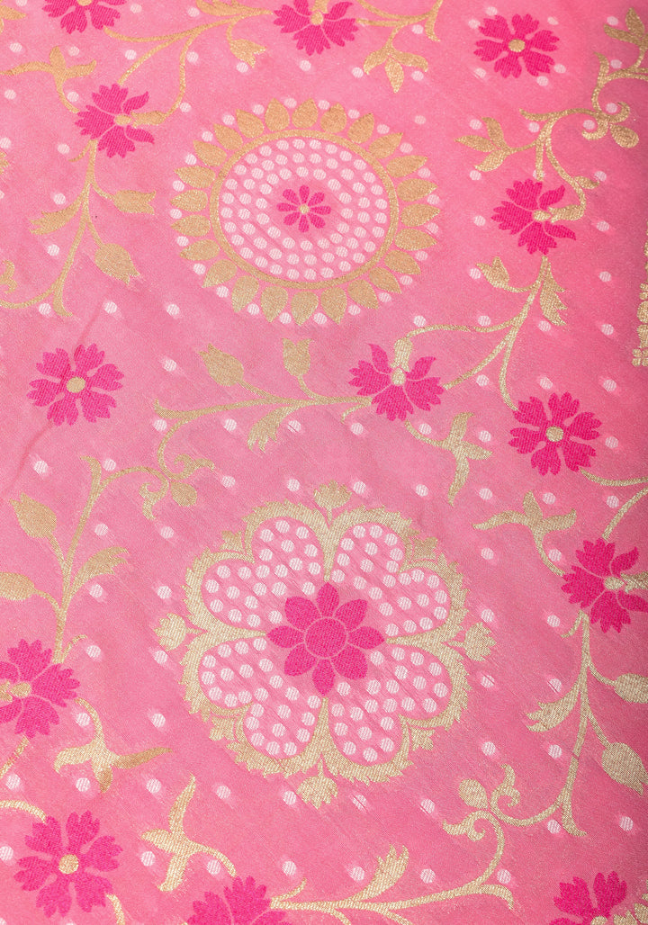 Exquisite Pink Semi Silk Saree with Floral jaal Meenakari Body Zari Border and Pallu