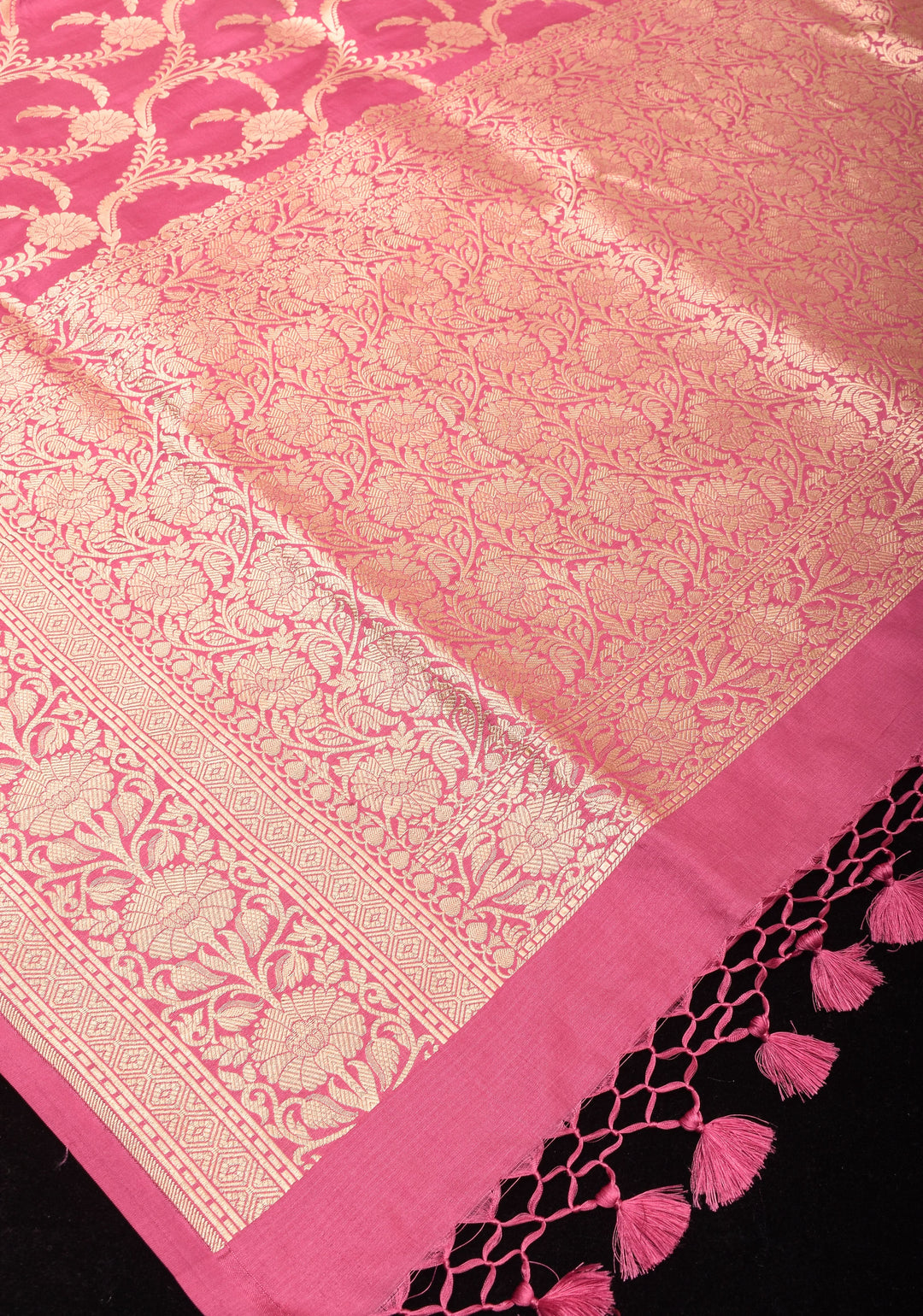 Pink Pure Banarasi Katan Silk Saree with Floral Jaal and zari border  | SILK MARK CERTIFIED