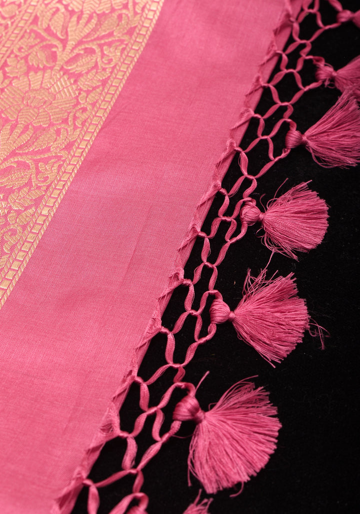 Pink Pure Banarasi Katan Silk Saree with Floral Jaal and zari border  | SILK MARK CERTIFIED