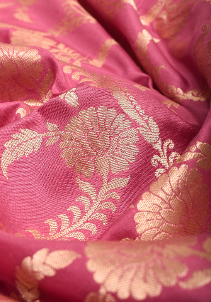 Pink Pure Banarasi Katan Silk Saree with Floral Jaal and zari border  | SILK MARK CERTIFIED