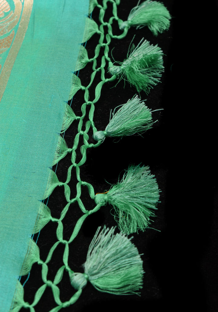 Seafoam tone Exquisite Floral Jaal Pure Katan Silk Banarasi Saree with zari border and pallu | SILK MARK CERTIFIED