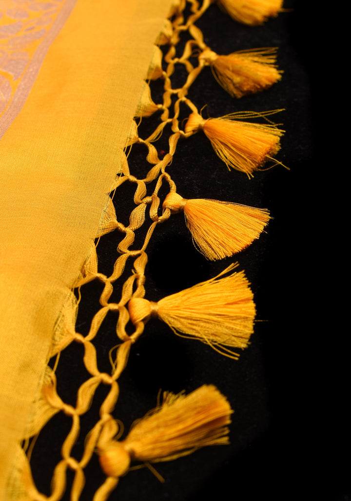Yellow Pure Banarasi Katan Silk  Saree with Floral Jaal and Zari Border  | SILK MARK CERTIFIED