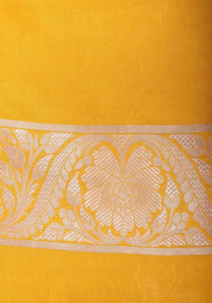 Yellow Pure Banarasi Katan Silk  Saree with Floral Jaal and Zari Border  | SILK MARK CERTIFIED