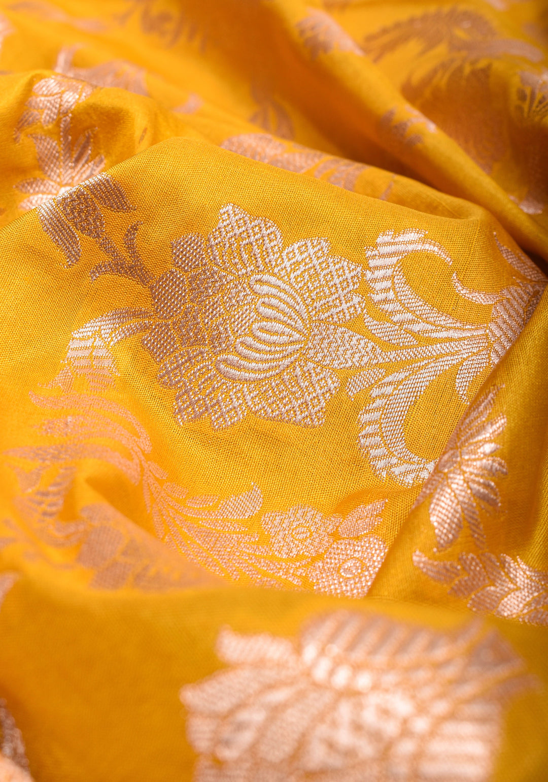 Yellow Pure Banarasi Katan Silk  Saree with Floral Jaal and Zari Border  | SILK MARK CERTIFIED