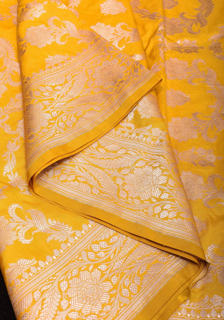 Yellow Pure Banarasi Katan Silk  Saree with Floral Jaal and Zari Border  | SILK MARK CERTIFIED