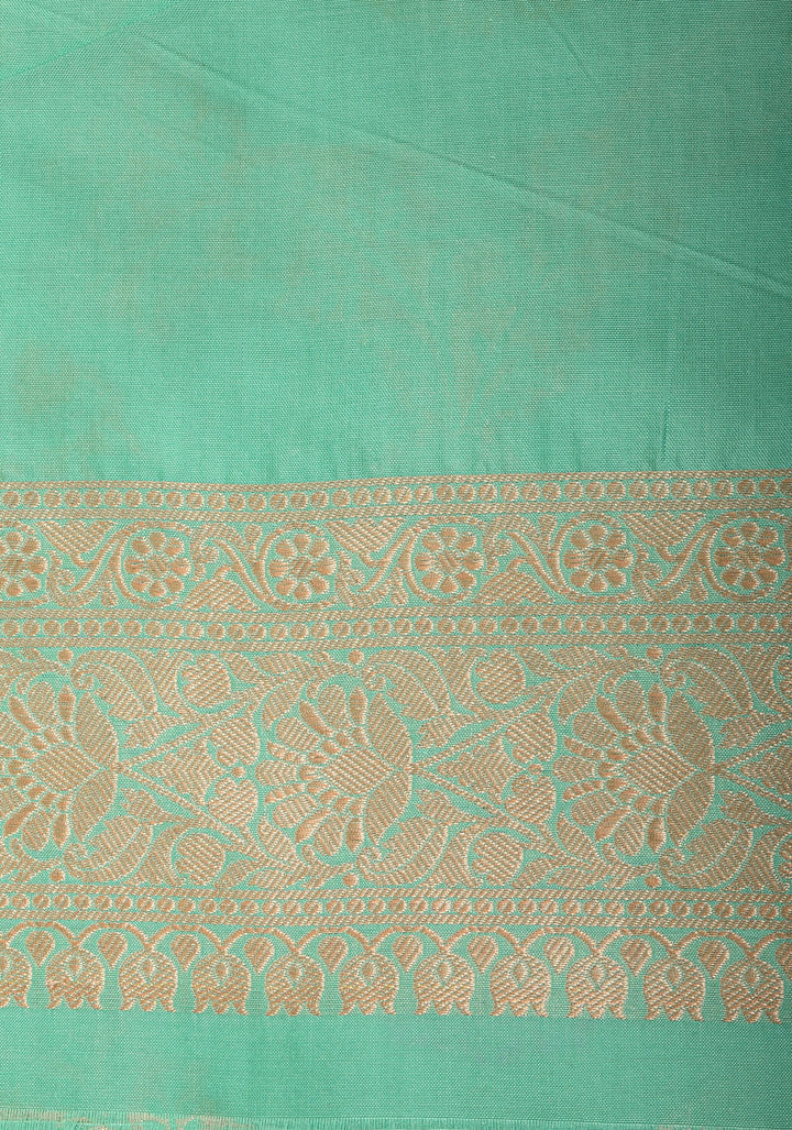 Lagoon Teal Exquisite Meenakari Floral Pattern Jaal Pure Katan Silk Banarasi Saree | SILK MARK CERTIFIED