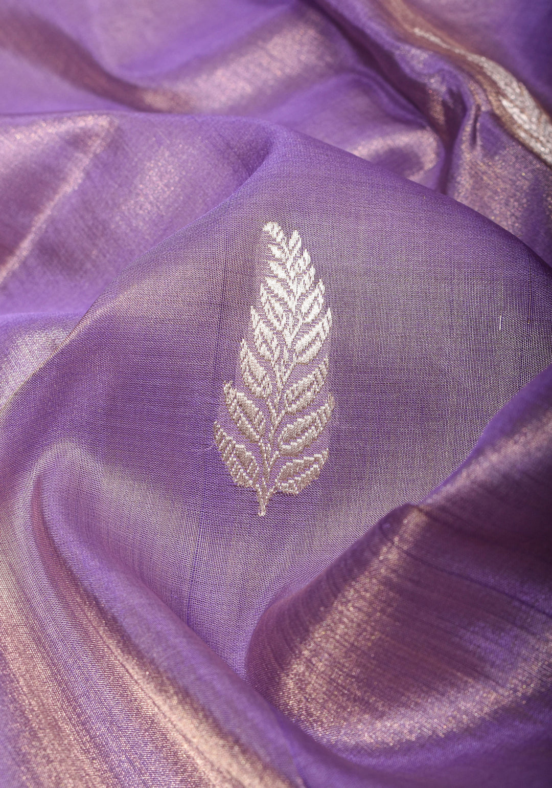 Lavender Pure Tissue Silk Banarasi Saree with alfi Leaf Motifs and  Meenakari Wide Kadhiyal Border | SILK MARK CERTIFIED