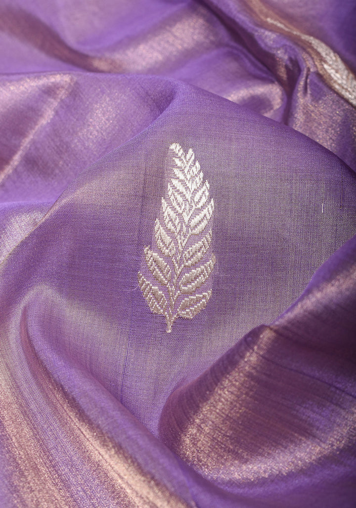 Lavender Pure Tissue Silk Banarasi Saree with alfi Leaf Motifs and  Meenakari Wide Kadhiyal Border | SILK MARK CERTIFIED