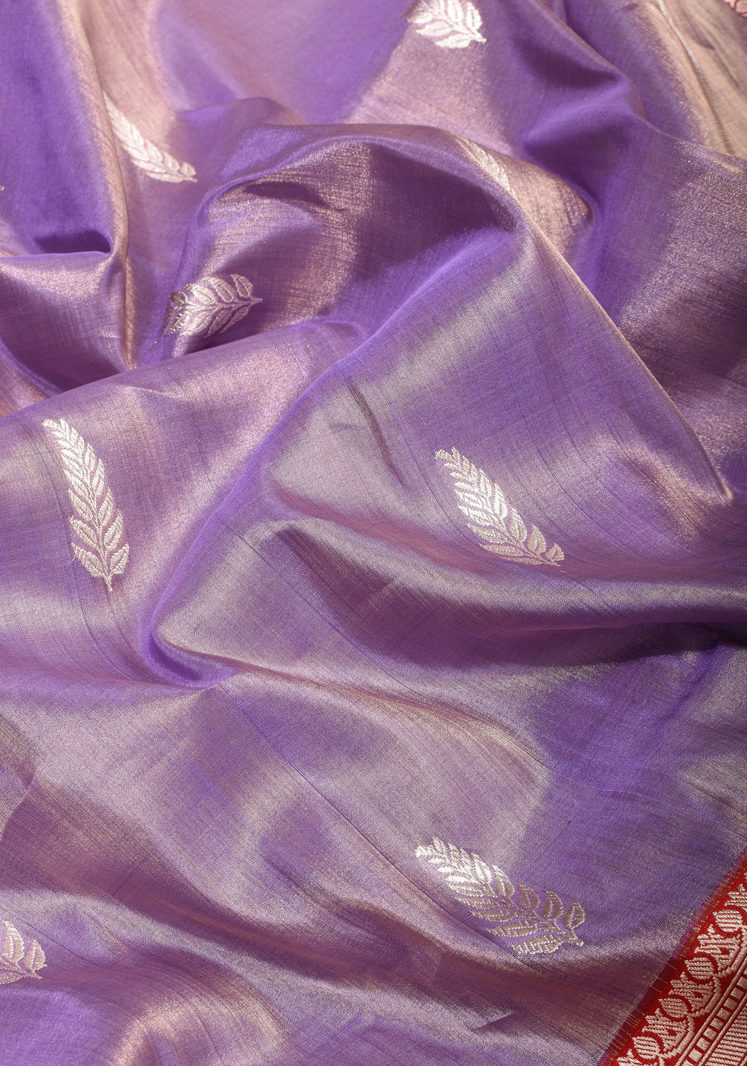 Lavender Pure Tissue Silk Banarasi Saree with alfi Leaf Motifs and  Meenakari Wide Kadhiyal Border | SILK MARK CERTIFIED
