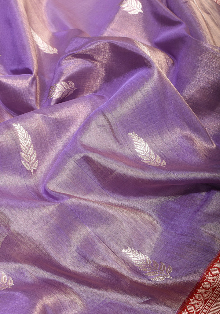 Lavender Pure Tissue Silk Banarasi Saree with alfi Leaf Motifs and  Meenakari Wide Kadhiyal Border | SILK MARK CERTIFIED