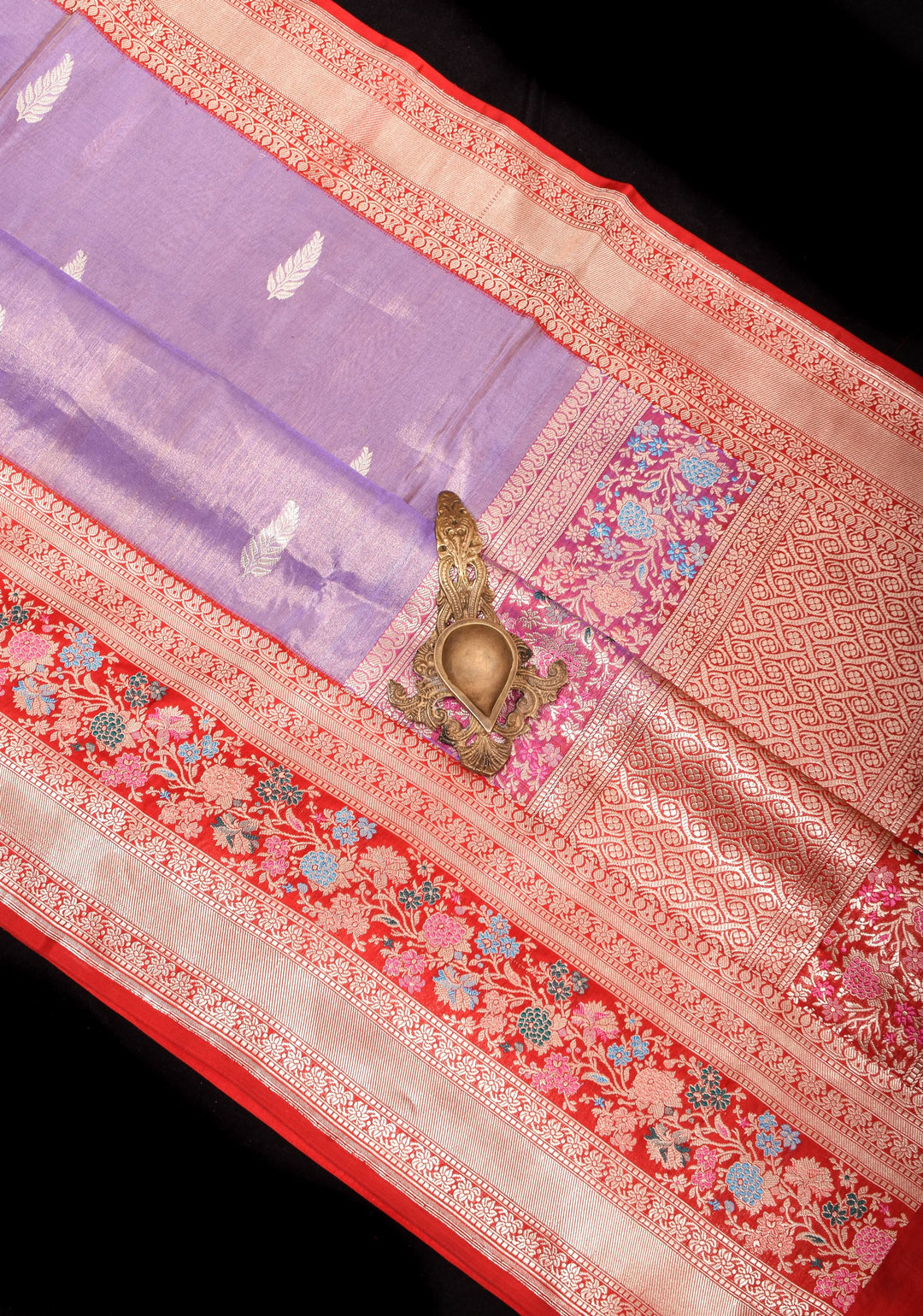 Lavender Pure Tissue Silk Banarasi Saree with alfi Leaf Motifs and  Meenakari Wide Kadhiyal Border | SILK MARK CERTIFIED