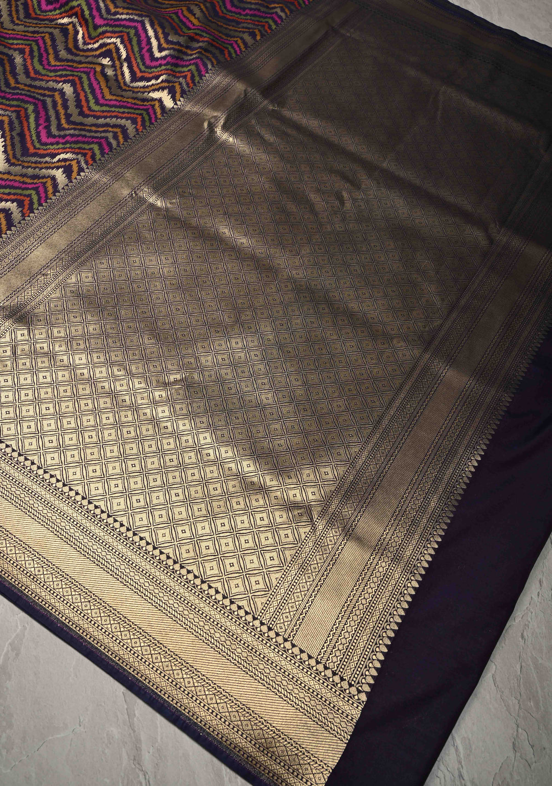 Multicolor Semi Silk Saree with Chevron Design and Zari Border | SHOBITAM
