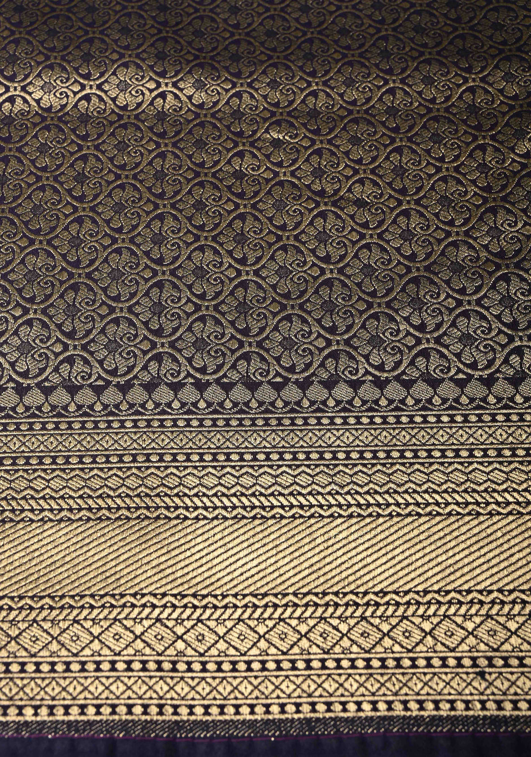 Silk Saree with Chevron Design and Zari Border