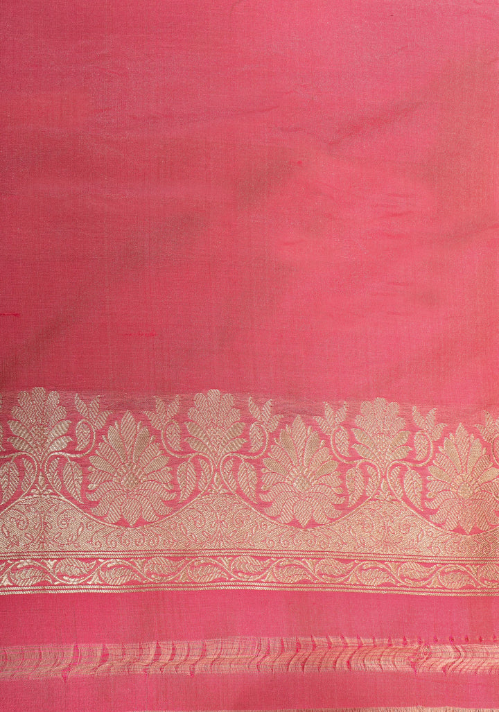 Rose Pink Banarasi Katan Silk Saree with Zari Floral Jaal and Zari Border  | SILK MARK CERTIFIED