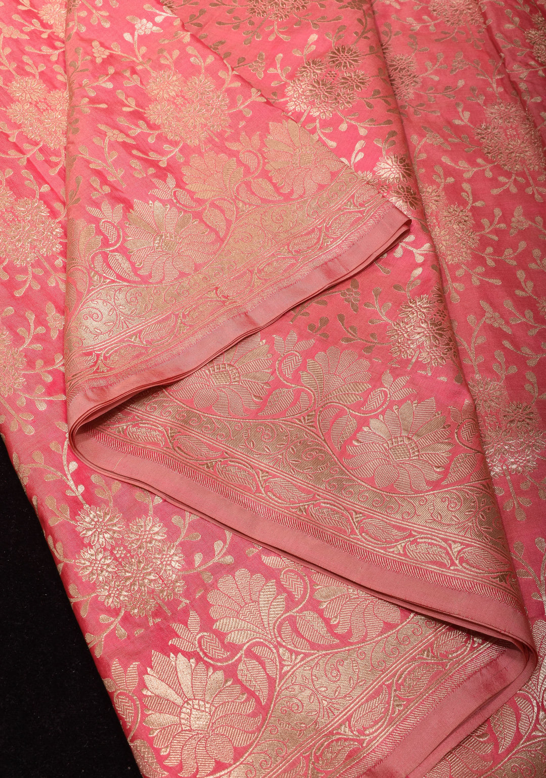 Rose Pink Banarasi Katan Silk Saree with Zari Floral Jaal and Zari Border  | SILK MARK CERTIFIED