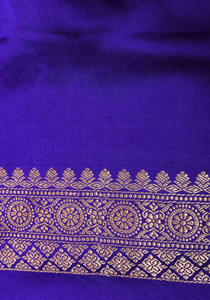 Purple Banarasi Mashru Silk Saree with Meenakari Butta and Zari Border | SILK MARK CERTIFIED