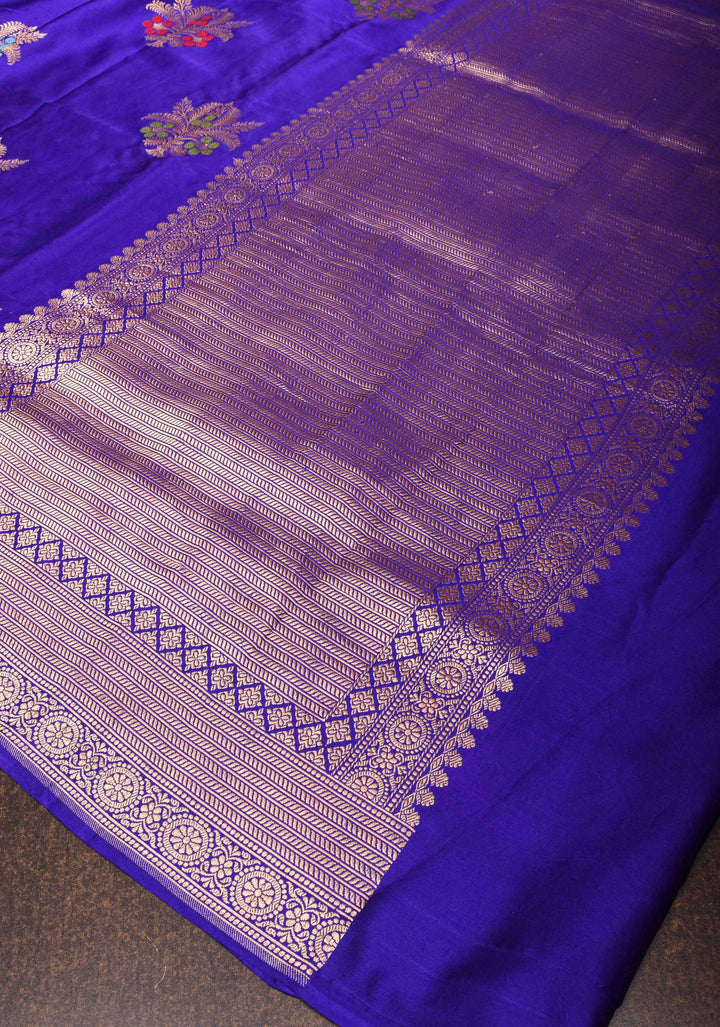 Purple Banarasi Mashru Silk Saree with Meenakari Butta and Zari Border | SILK MARK CERTIFIED
