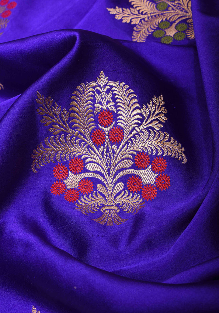 Purple Banarasi Mashru Silk Saree with Meenakari Butta and Zari Border | SILK MARK CERTIFIED