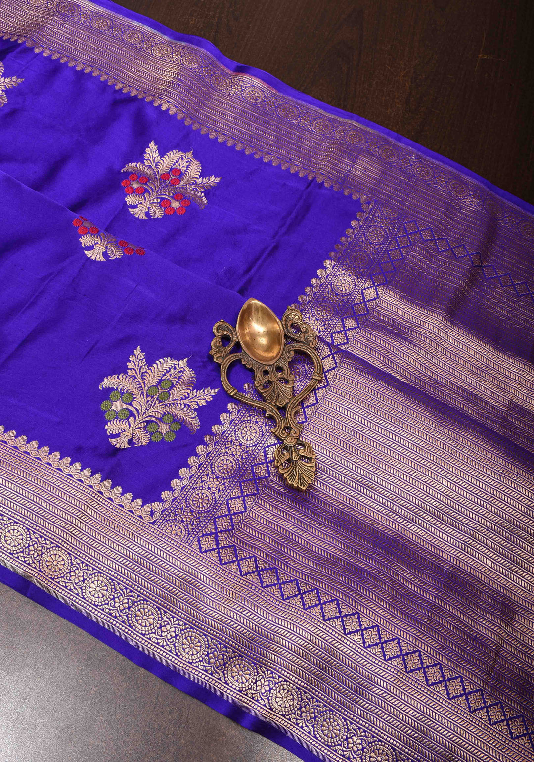Purple Banarasi Mashru Silk Saree with Meenakari Butta and Zari Border | SILK MARK CERTIFIED