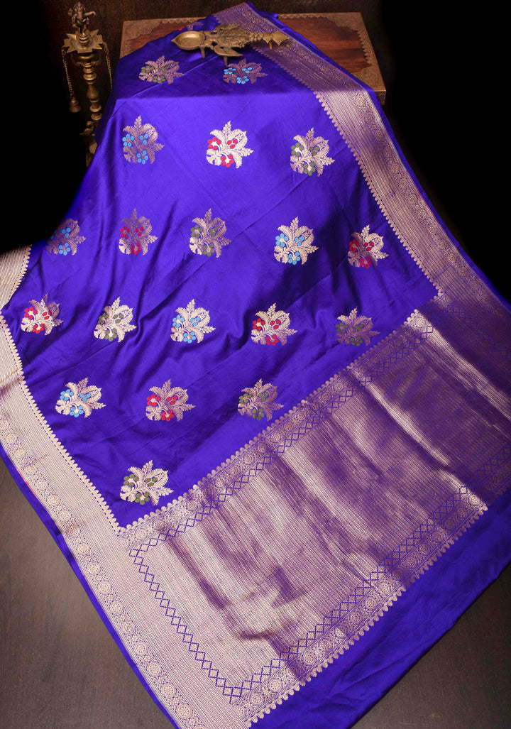 Purple Banarasi Mashru Silk Saree with Meenakari Butta and Zari Border | SILK MARK CERTIFIED