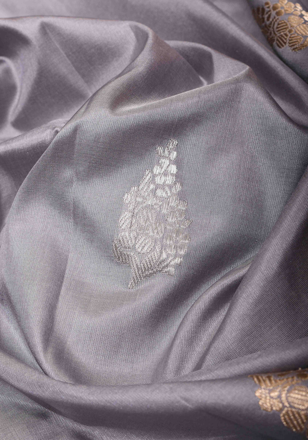 Gray Pure Banarasi Katan Silk Saree with Sona Rupa Buttas and Meenakari Zari Border | SILK MARK CERTIFIED