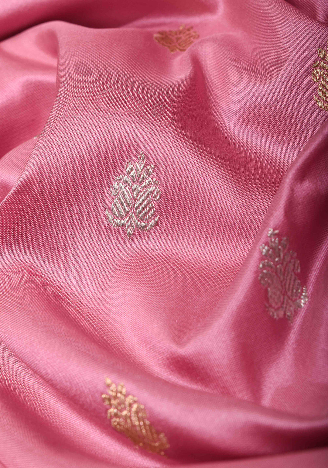 Onion Pink Banarasi Katan Silk Saree with Sona Rupa Buttas And Koniyas| SILK MARK CERTIFIED