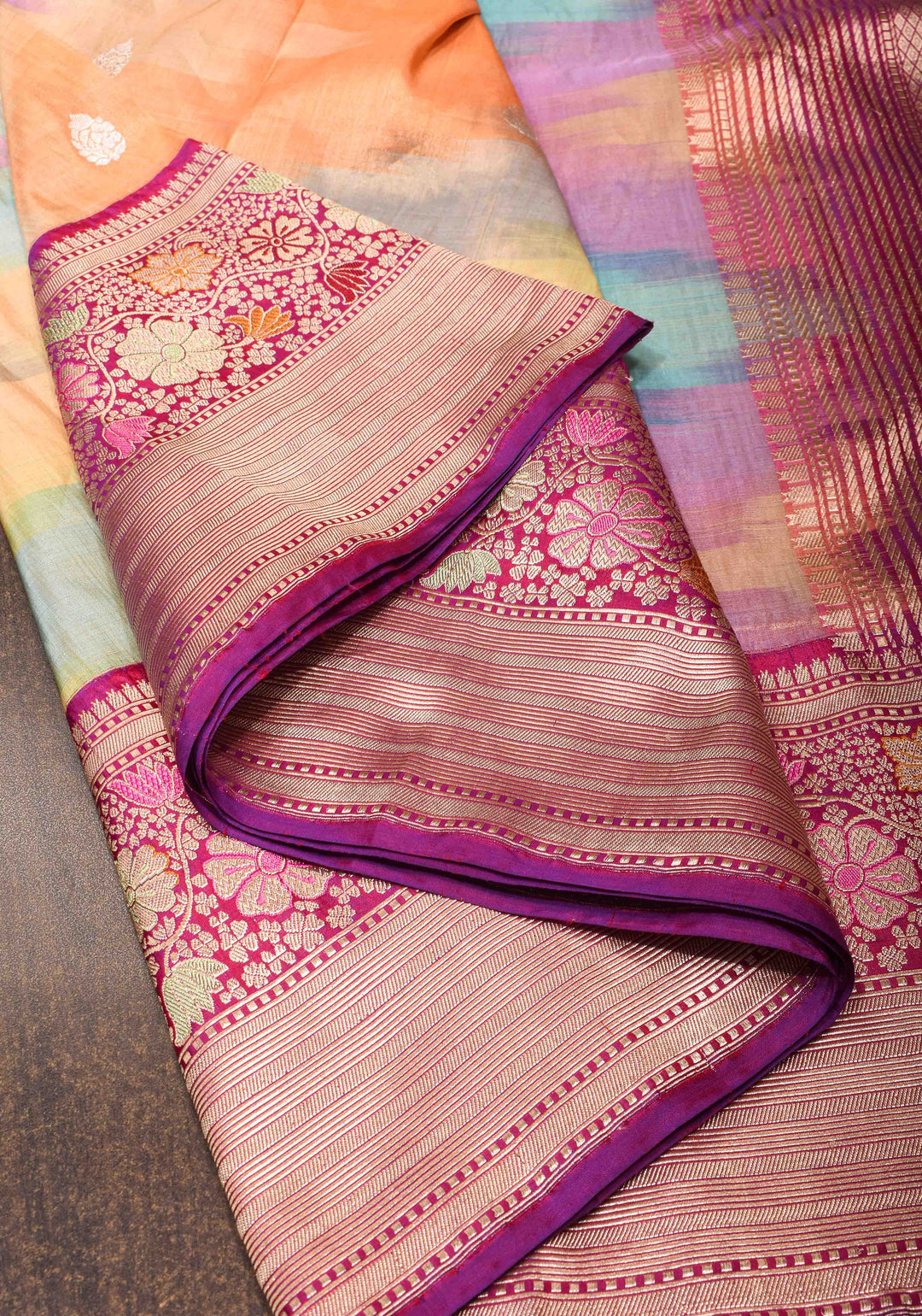 Exquisite Banarasi Rainbow Ombre Tissue Silk Saree with Zari Buttas and Meenakari Zari Border | SILK MARK CERTIFIED | SHOBITAM