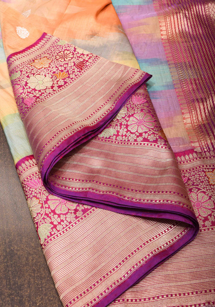 Exquisite Banarasi Rainbow Ombre Tissue Silk Saree with Zari Buttas and Meenakari Zari Border | SILK MARK CERTIFIED | SHOBITAM