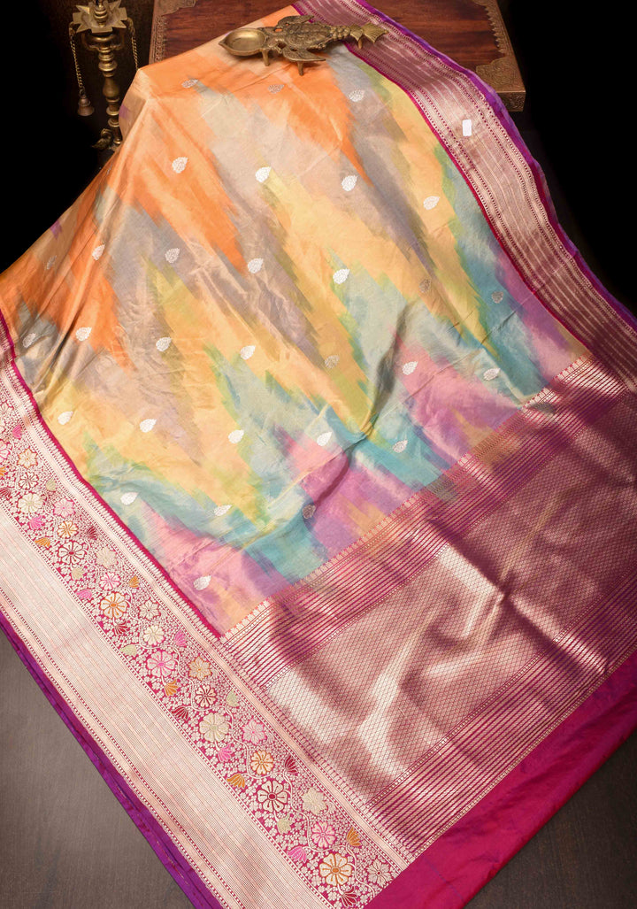 Exquisite Banarasi Rainbow Ombre Tissue Silk Saree with Zari Buttas and Meenakari Zari Border | SILK MARK CERTIFIED | SHOBITAM