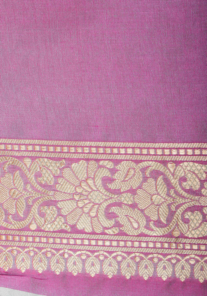 Lilac Dual Tone Katan Silk Saree with Meenakari Floral Jaal and Zari Border | SILK MARK CERTIFIED
