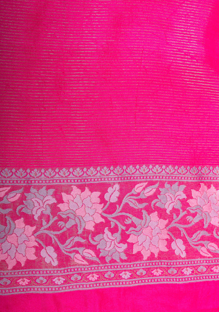 Beautiful Rani Pink Banarasi Katan Soft Silk Saree with Floral Meenakari Tissue | SILK MARK CERTIFIED