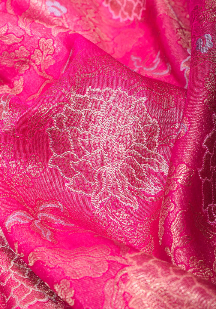 Beautiful Rani Pink Banarasi Katan Soft Silk Saree with Floral Meenakari Tissue | SILK MARK CERTIFIED