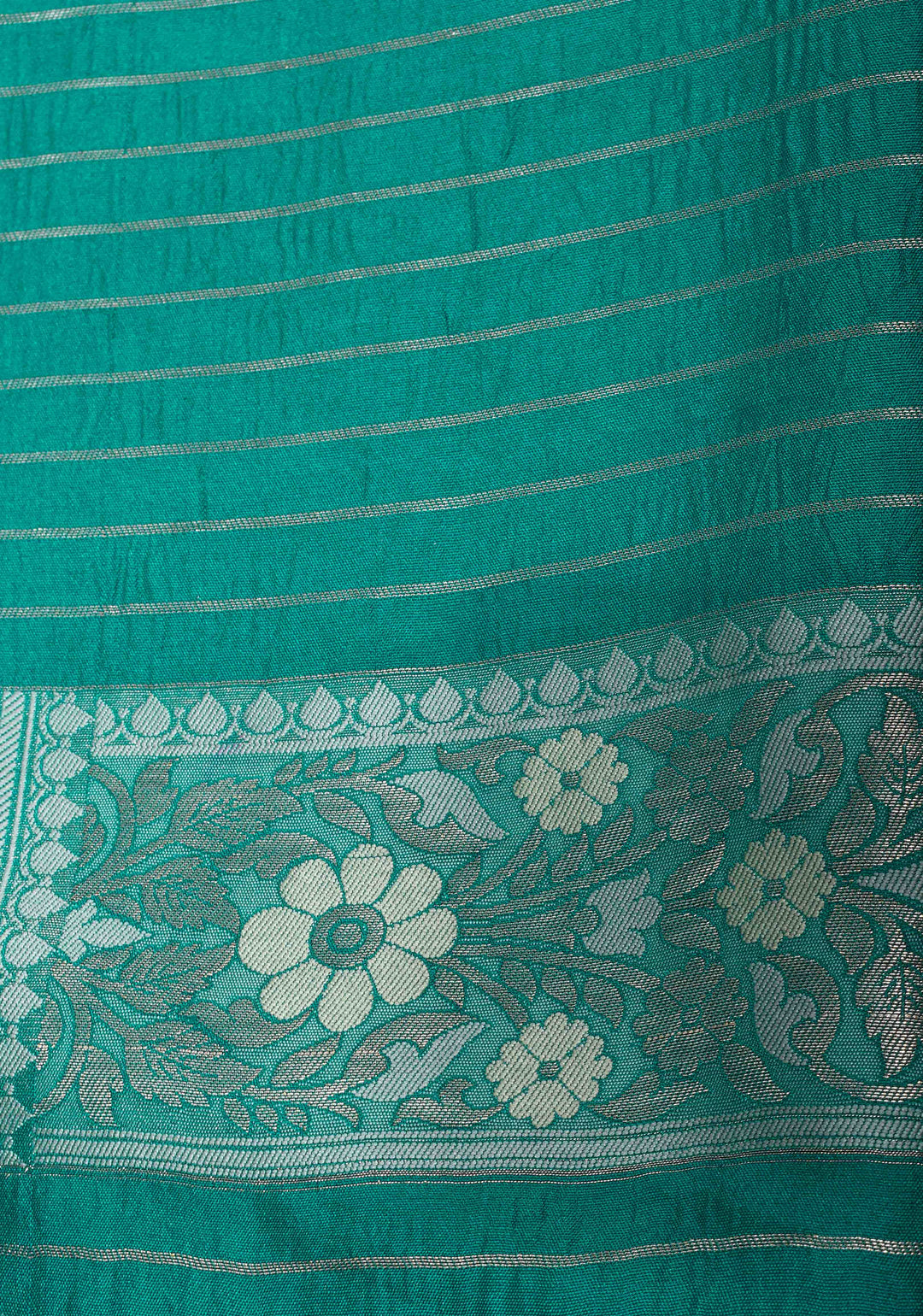 Teal Banarasi Katan Silk Saree with Floral Meenakari Tissue | SILK MARK CERTIFIED