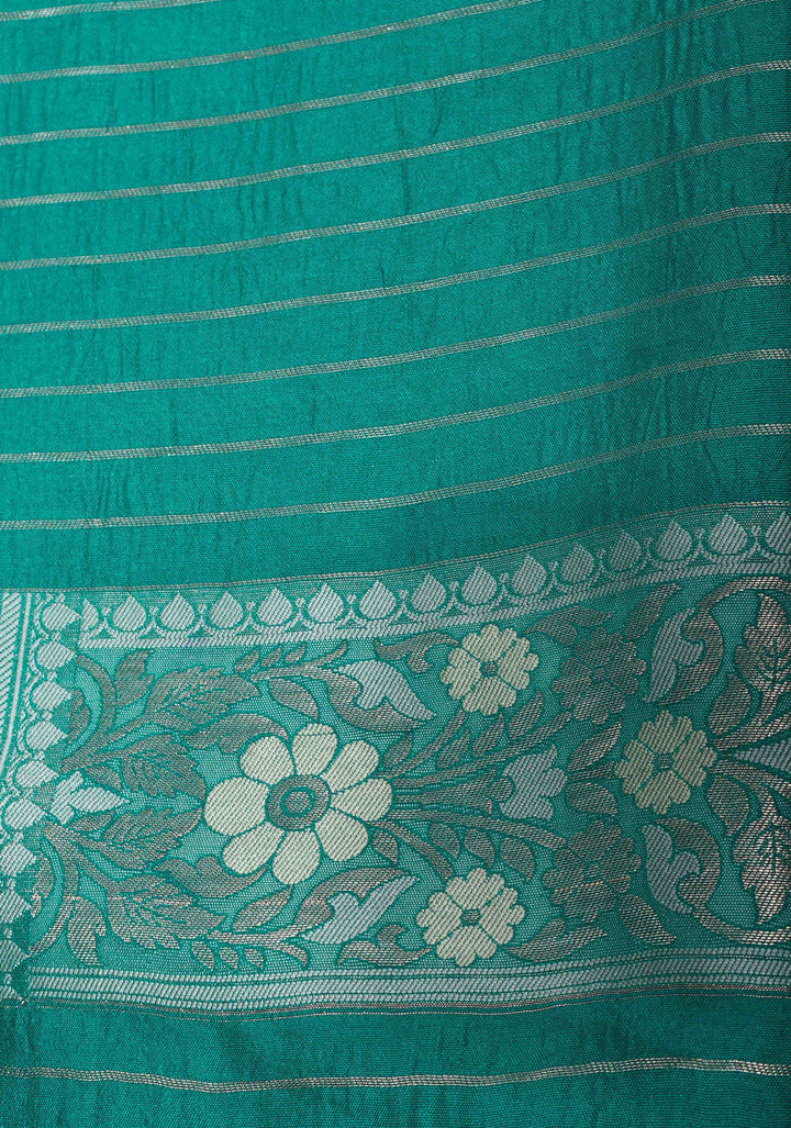 Teal Banarasi Katan Silk Saree with Floral Meenakari Tissue | SILK MARK CERTIFIED