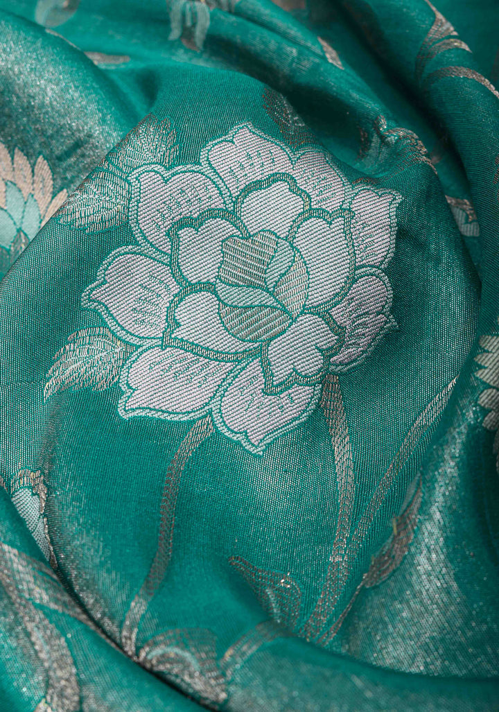 Teal Banarasi Katan Silk Saree with Floral Meenakari Tissue | SILK MARK CERTIFIED