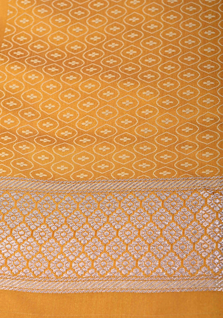 Exquisite Mango Yellow Shades Banarasi Semi Silk Saree with Moroccan Trellis Design and Zari Border