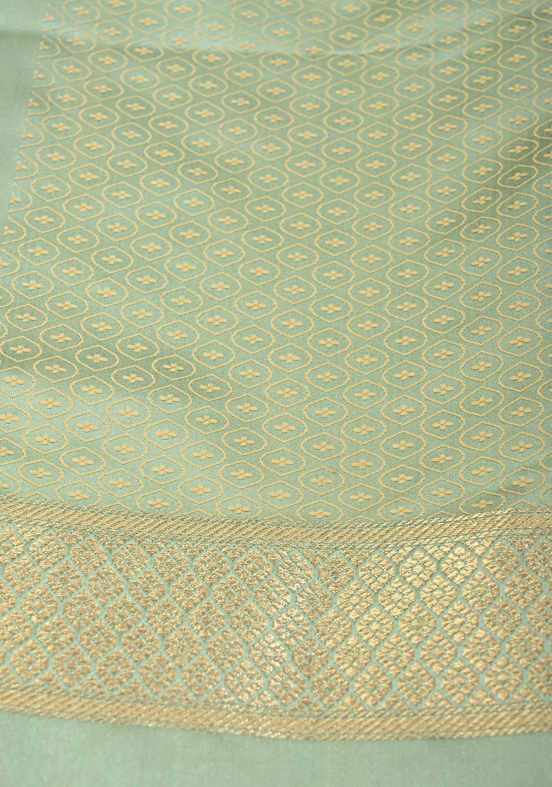 Exquisite Sage Green Shades Banarasi Semi Silk Saree with Moroccan Trellis Design and Zari Border