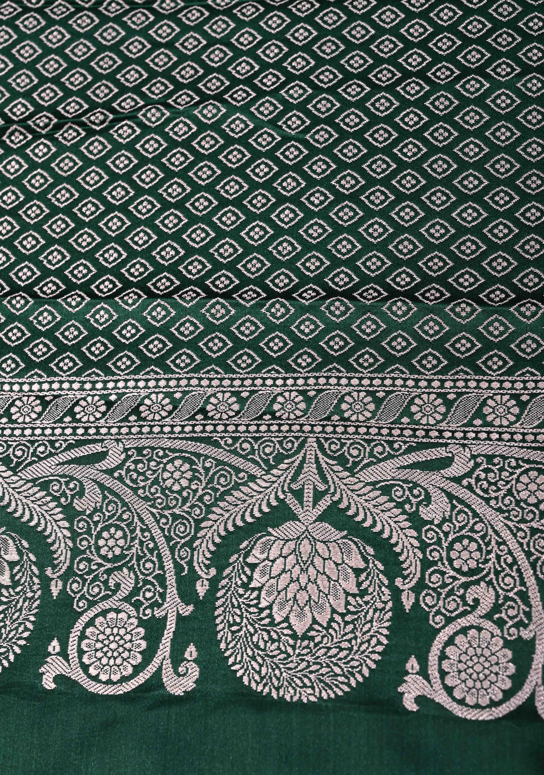 Jungle Green Banarasi Semi Silk Saree with Floral Zari Border