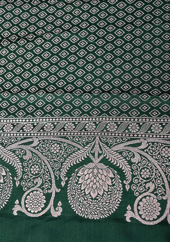 Jungle Green Banarasi Semi Silk Saree with Floral Zari Border