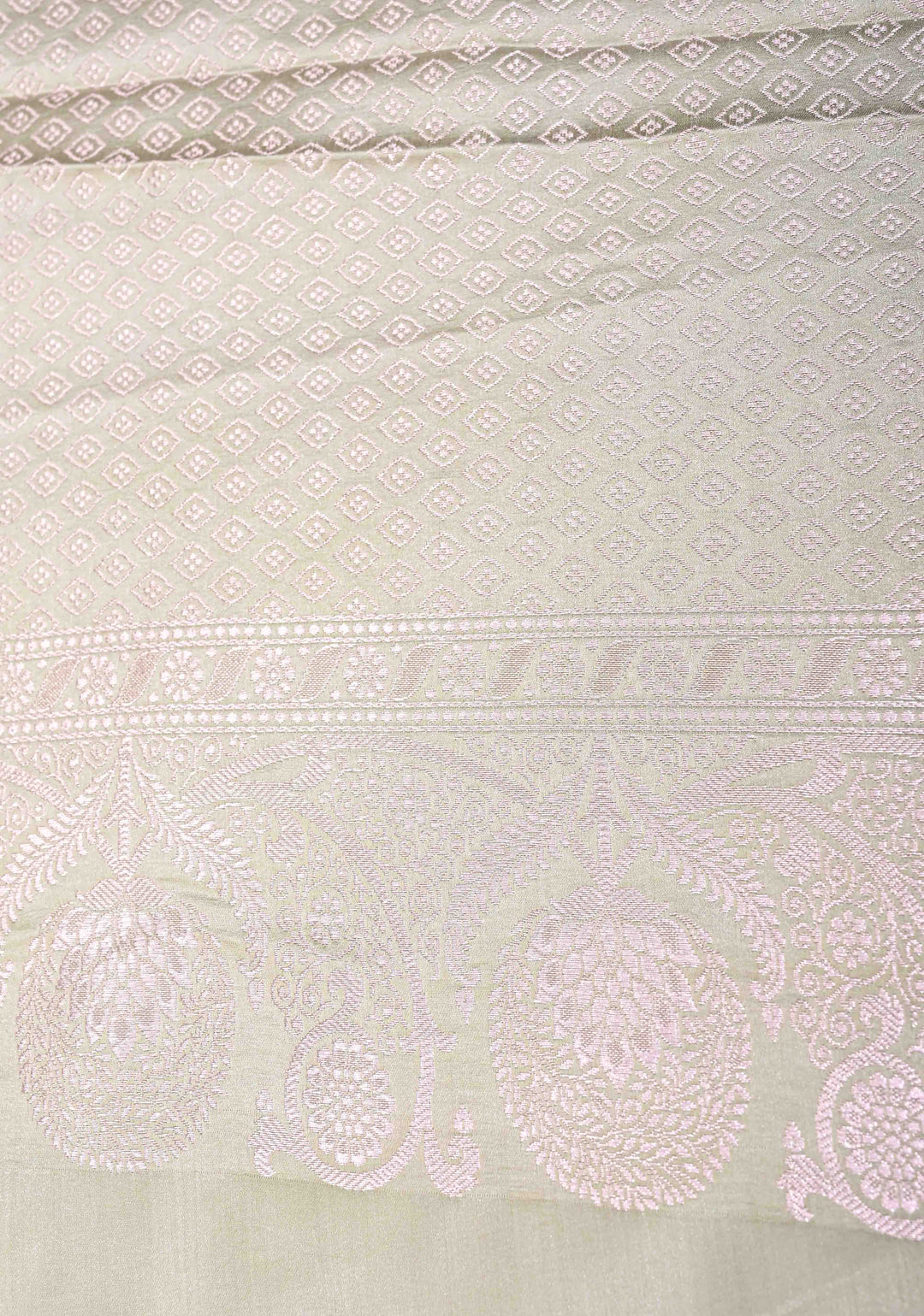 Pastel Gray Banarasi Semi Silk Saree With Floral Zari Border