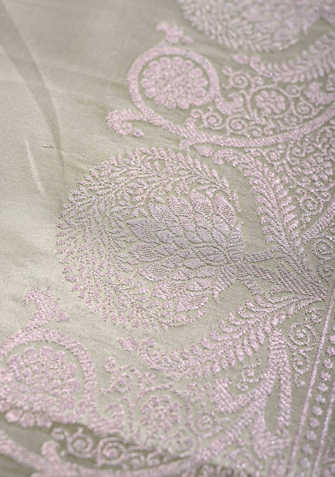 Pastel Gray Banarasi Semi Silk Saree With Floral Zari Border