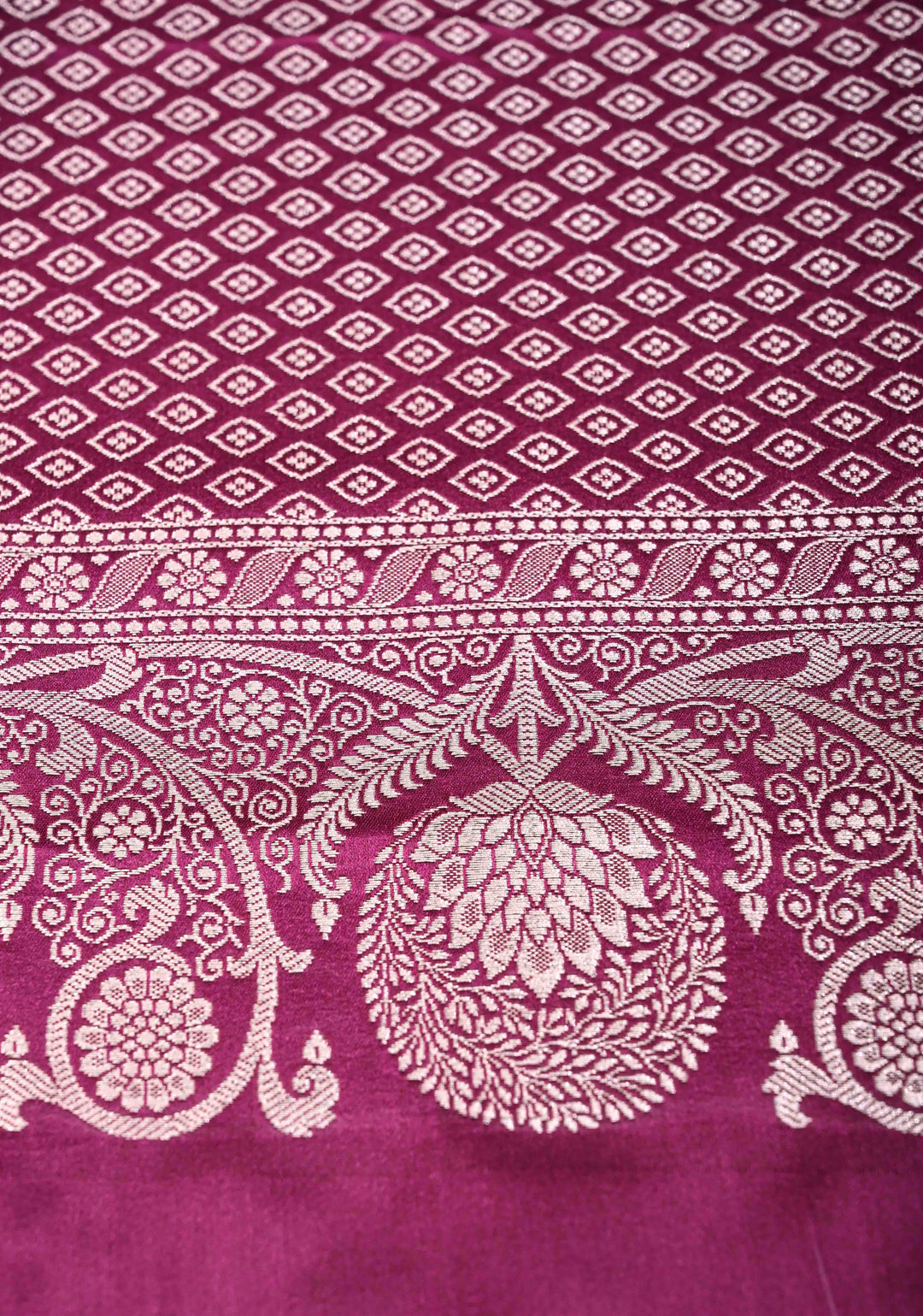 Tyrian Purple Banarasi Mashru Silk Saree With Floral Zari Border | SILK MARK CERTIFIED