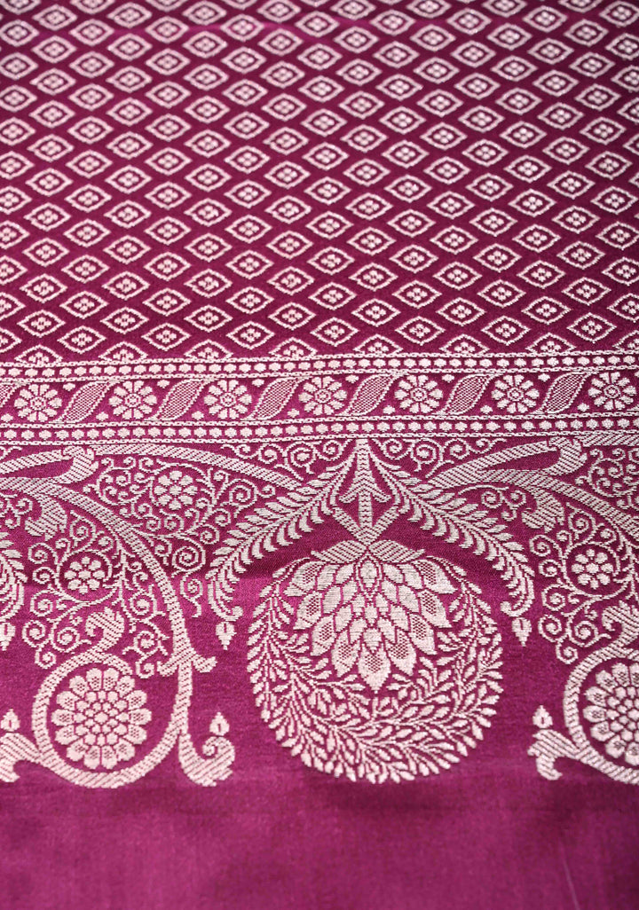 Tyrian Purple Banarasi Mashru Silk Saree With Floral Zari Border | SILK MARK CERTIFIED
