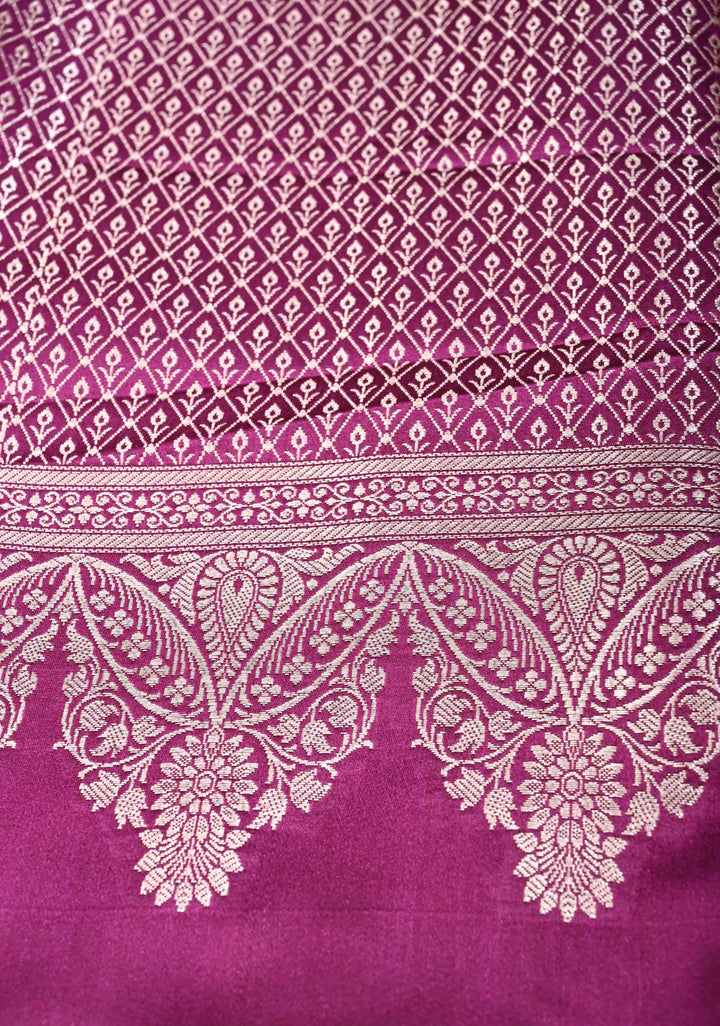 Tyrian Purple Banarasi Semi Mashru silk Saree With Paisley Zari Border