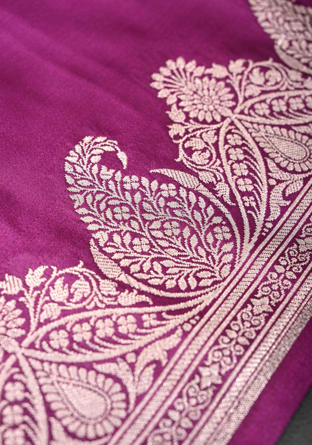 Tyrian Purple Banarasi Semi Mashru silk Saree With Paisley Zari Border
