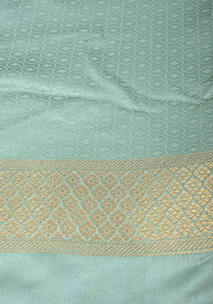 Mint Green Shade Banarasi Semi Silk Saree With Moroccan Trellis Pattern With Zari Border