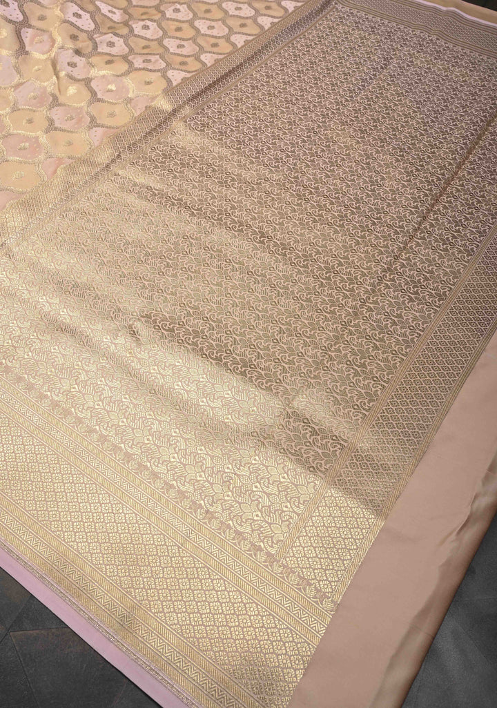 Exquisite Blush Pink Banarasi Semi Silk Saree with Trellis Design and Zari Border