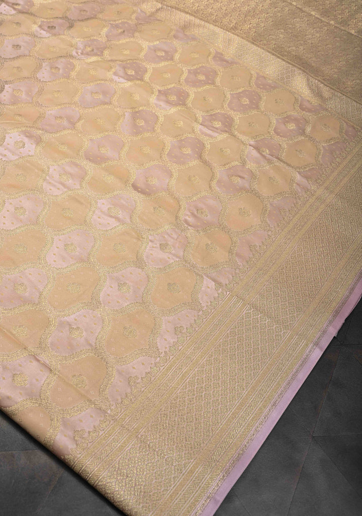 Exquisite Blush Pink Banarasi Semi Silk Saree with Trellis Design and Zari Border
