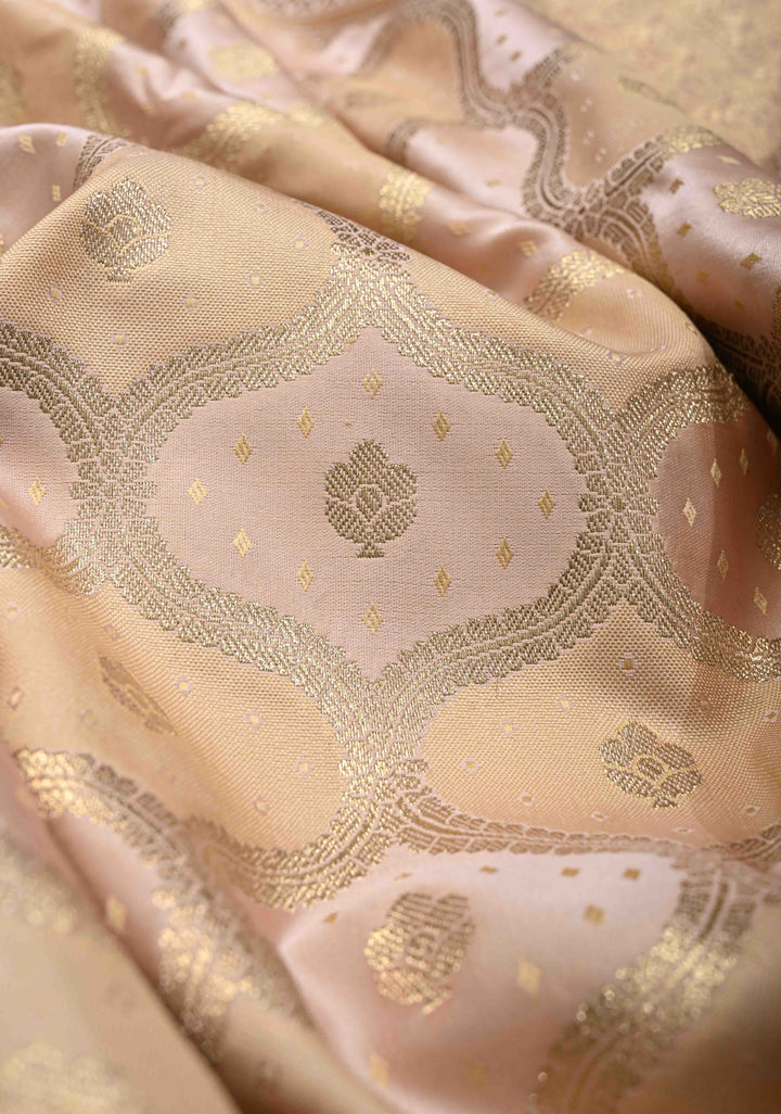 Exquisite Blush Pink Banarasi Semi Silk Saree with Trellis Design and Zari Border